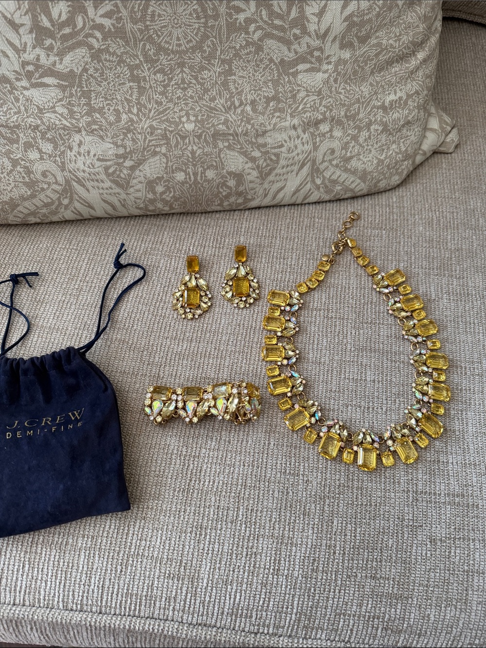J. Crew Gold Crystal Necklace, Bracelet & Earrings Set